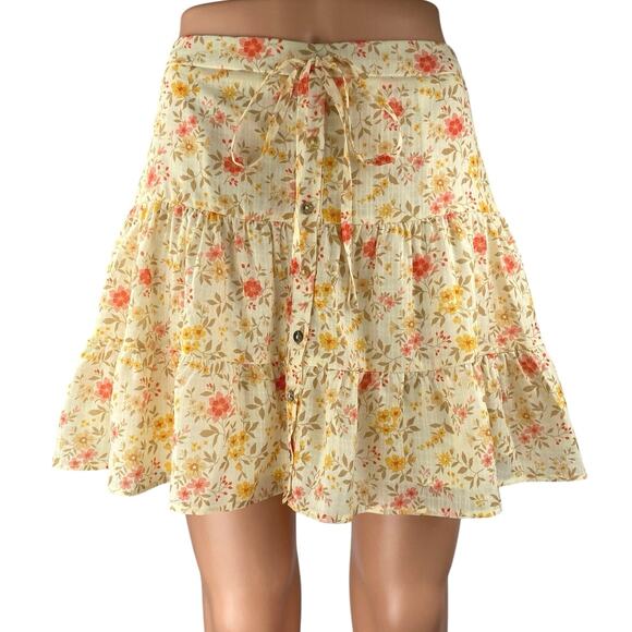 Princess Polly Multicolor Floral Button Tiered Mini A-Line Flared Skirt Size 6 - Picture 1 of 5